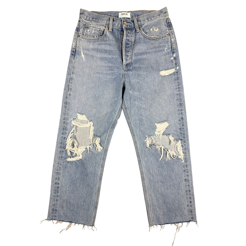 AGOLDE 90s Jean Light Wash Distressed High Rise Straight Leg Denim A069C-811 31